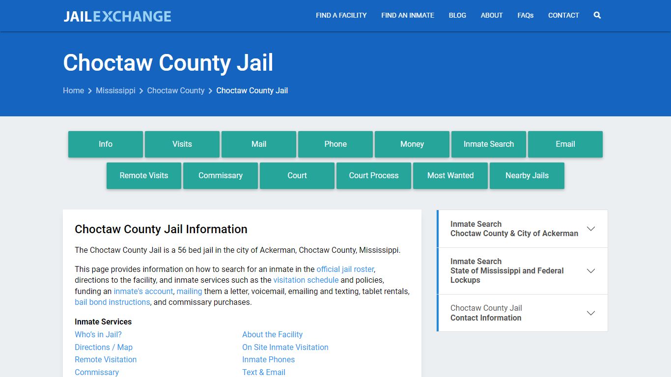 Choctaw County Jail, MS Inmate Search, Information